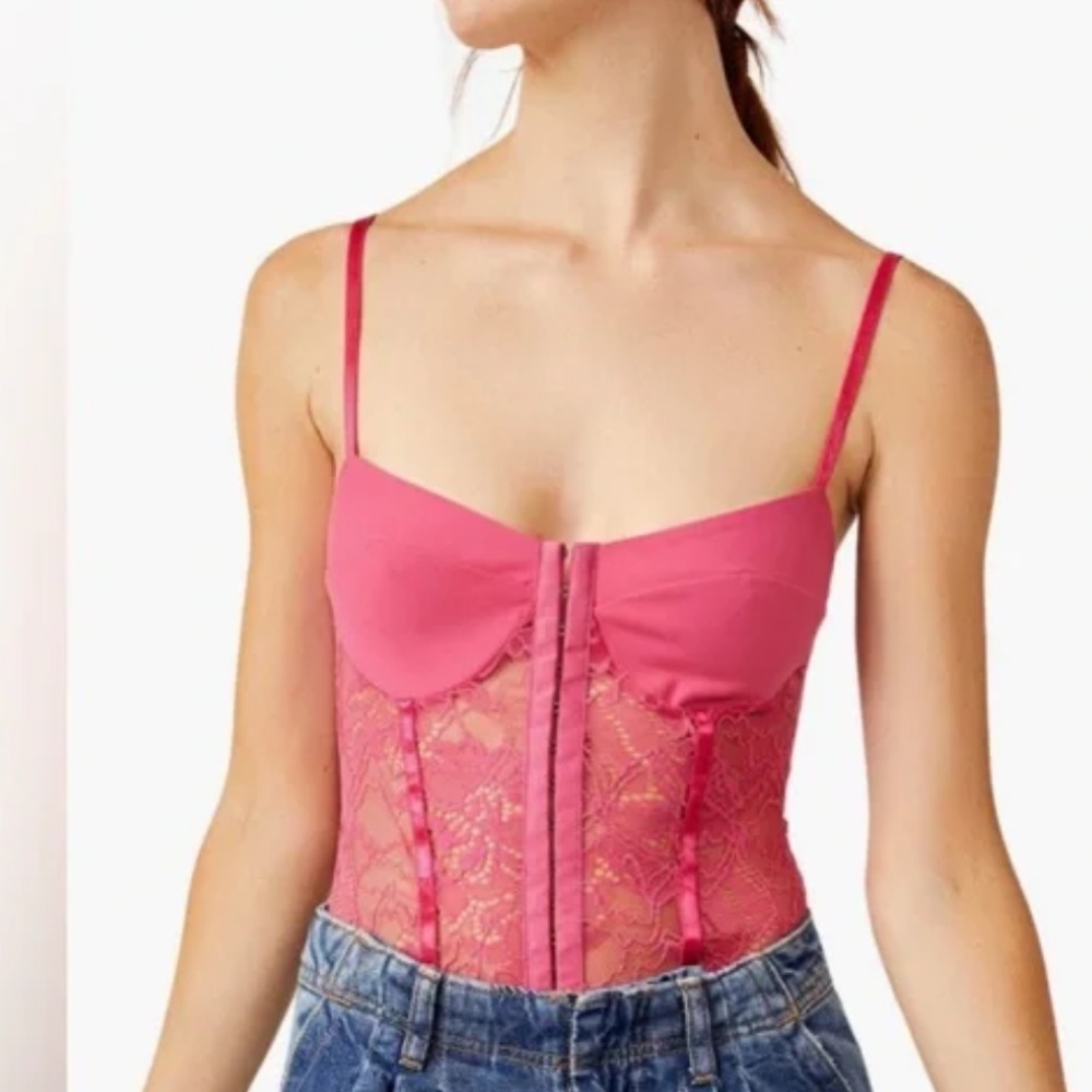 Free People Raspberry Sorbet Lace Corset Bodysuit